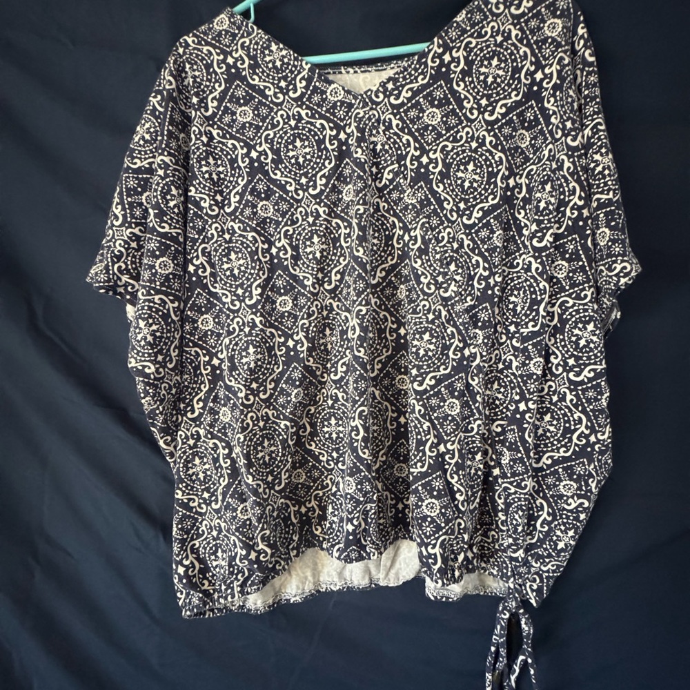 Elle Navy and White Printed Short Sleeve Tunic